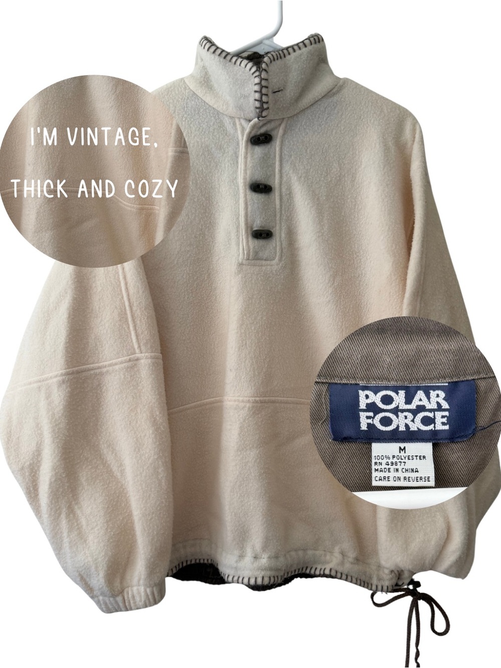 Vintage Refrigiwear Polar Force Men’s Cream Fleece Pullover Sweater Size M Thick
